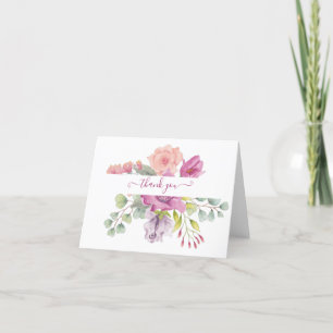 Rosa och persikotonade akvarellblommor personliga  tack kort