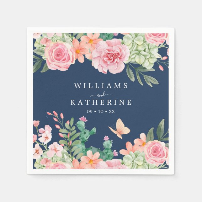  Rosa och persisk Blommigt Bröllop Pappersservett (Framsidan)