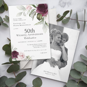 Rosa och plommon, botaniskt foto 50-årsdagen inbjudningar