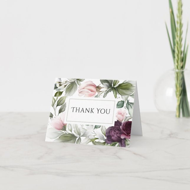 Rosa och Plommon Vattenfärg Botanisk Charm Tack Kort (Framsida)