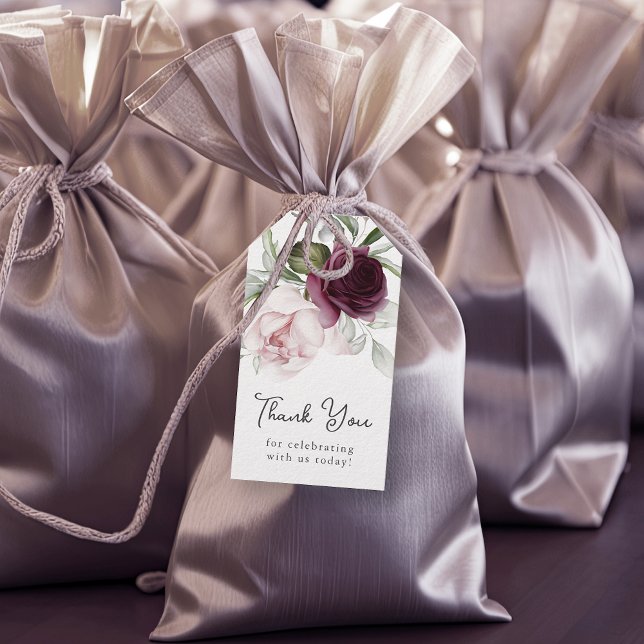 Rosa och plommoncharm Tack Presentetikett (Personalize these feminine floral favor tags for any event!)