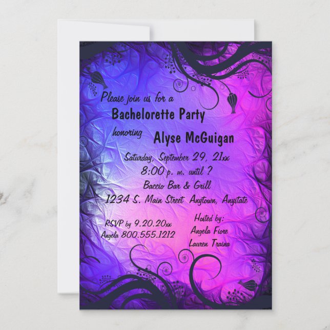 Rosa och purpurfärgad Bachelorette partyinbjudan Inbjudningar (Framsida)