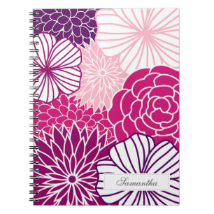 Rosa och purpurfärgad modblommigt anteckningsbok med spiral