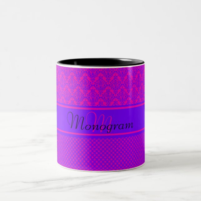 Rosa och purpurfärgad Monogram Två-Tonad Mugg (Center)