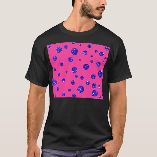 Rosa och purpurfärgad rolig gnistrapolka dots t-shirt (Framsida)