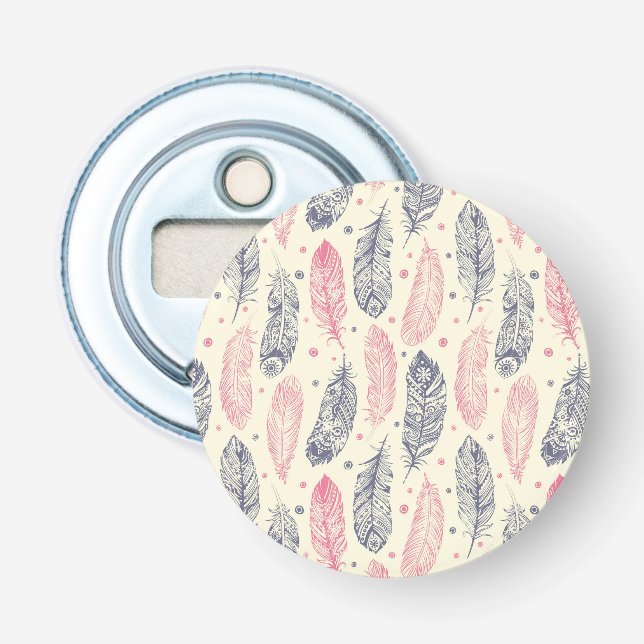 Rosa och purpurfärgat etniskt fjädermönster flasköppnare (Framsidan)