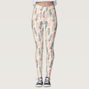 Rosa och purpurfärgat etniskt fjädermönster leggings