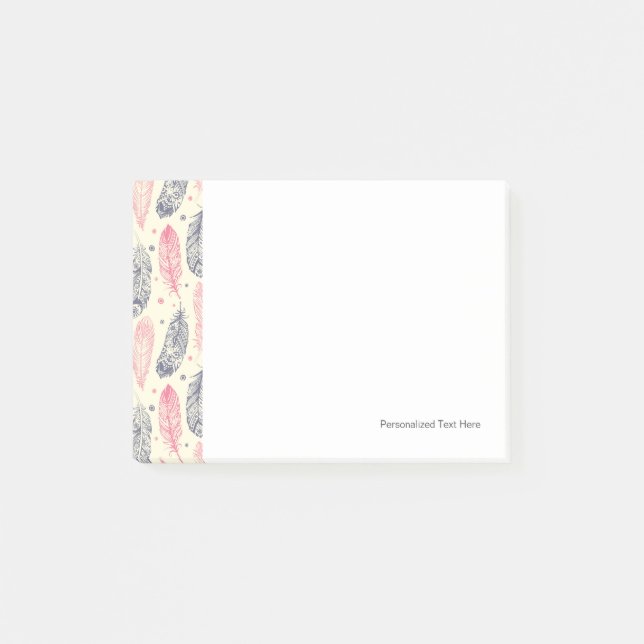 Rosa och purpurfärgat etniskt fjädermönster post-it block (Framsida)