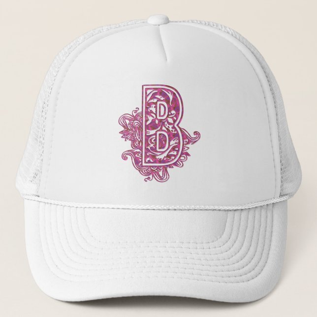 ROSA OCH PURPURFÄRGAT MONOGRAMBREV B TRUCKERKEPS (Framsida)