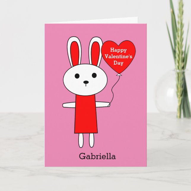 Rosa och Red Bunny Valentine Day Kort (Framsida)