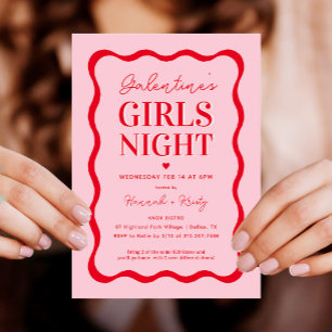 Rosa och Red Galentine's Girls Night Party Inbjudningar