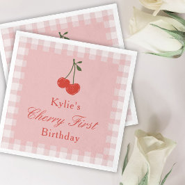 Rosa och Red Girl's Cherry First Birthday Pappersservett