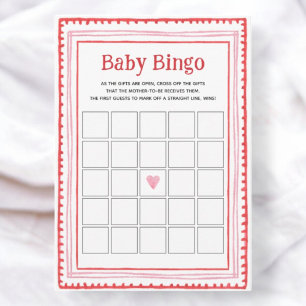 Rosa- och Red Heart Baby Bingo-spelkort Inbjudningar