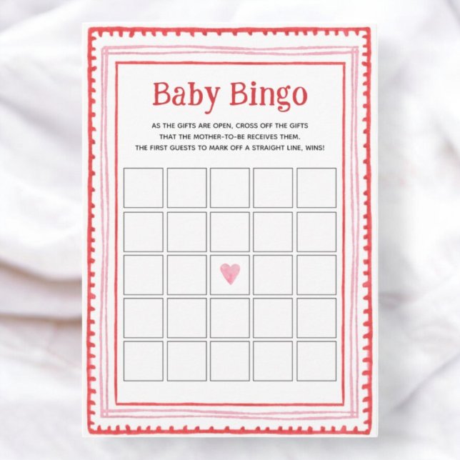 Rosa- och Red Heart Baby Bingo-spelkort Inbjudningar (Skapare uppladdad)