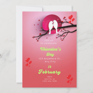 Rosa och Red Heart Gren Valentine Day Inbjudningar