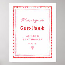 Rosa- och Red Heart Guestbook-tecken Poster
