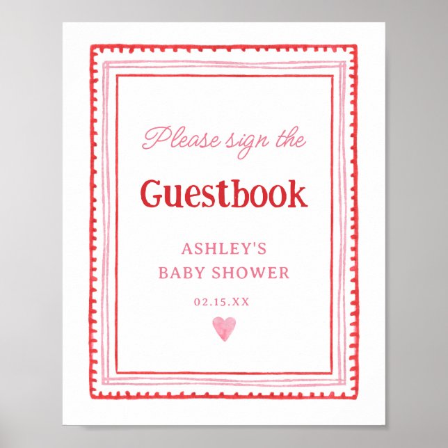 Rosa- och Red Heart Guestbook-tecken Poster (Framsidan)