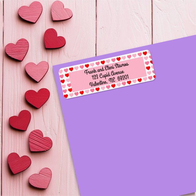 Rosa och Red Heart Valentine Kärlek Mönster Returadress Etikett (Skapare uppladdad)
