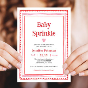 Rosa och Red Hearts Girl Baby Sprinkle Inbjudningar