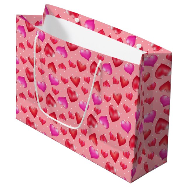 Rosa och Red Hearts Mönster, Valentine Gift Bag (Framsidan Vinklad)