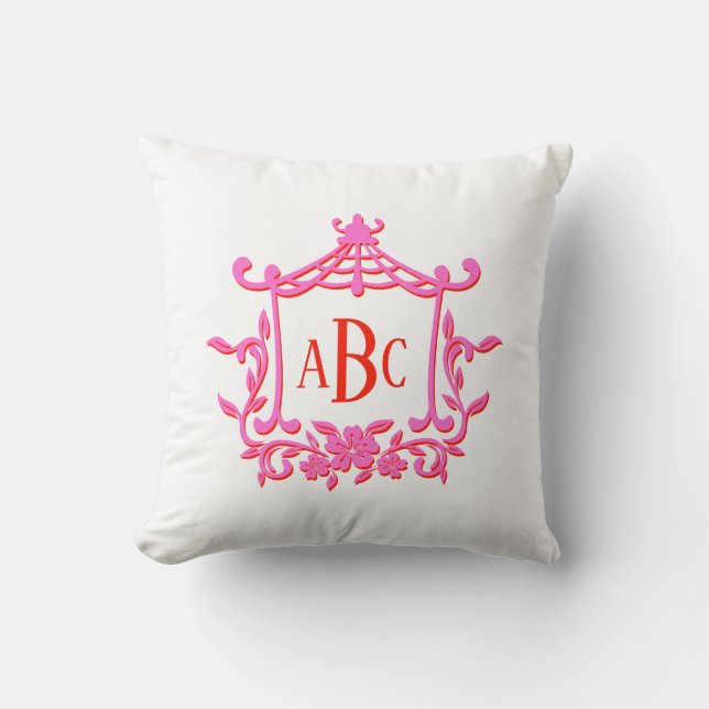 Rosa och Red Pagoda Flower Ram Monogram Initialer Kudde (Framsida)