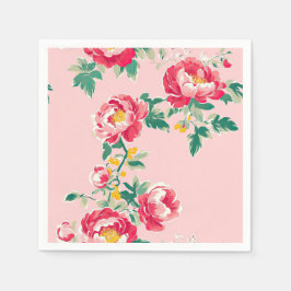 Rosa och Red Peony Chinoiserie Blommigt Pappersservett