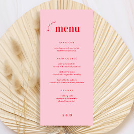 Rosa och Red Retro 70s Bröllop Menu & Pub Menu Meny