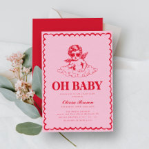 Rosa och Red Retro Cherub Baby Shower