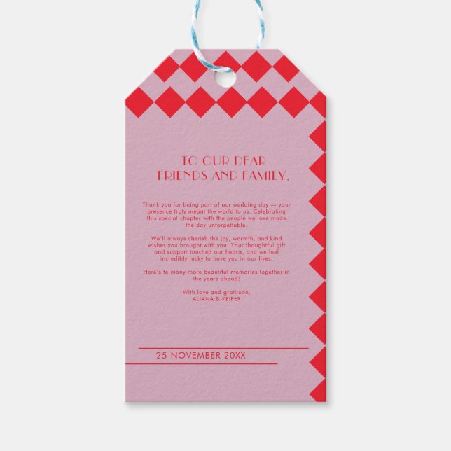 Rosa och Red Retro fet Kärlek och tack Bröllop Presentetikett (Framsidan)