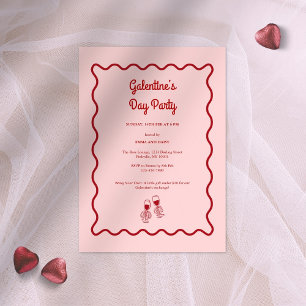 Rosa och Red Retro Galentines Party Inbjudningar