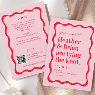 Rosa och Red Retro Gifter sig QR Bröllop Inbjudningar