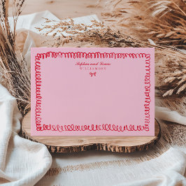 Rosa och Red Retro Hand plockade par Stationery Anteckningskort
