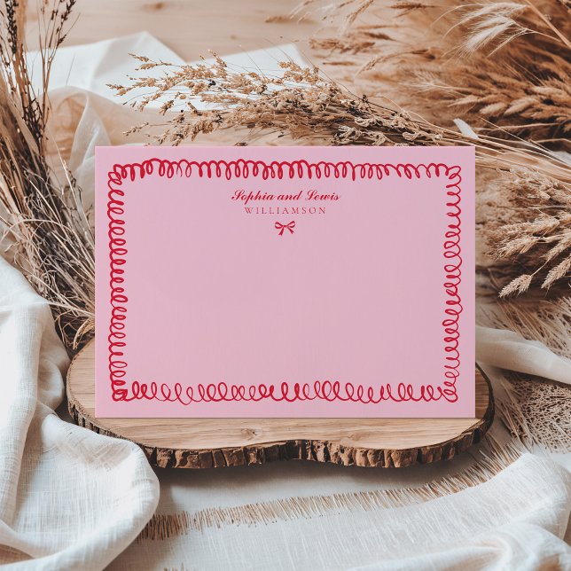 Rosa och Red Retro Hand plockade par Stationery Anteckningskort (Skapare uppladdad)