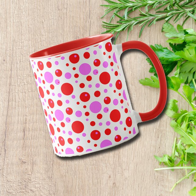 Rosa och Red Retro Polka dots Mugg (Skapare uppladdad)
