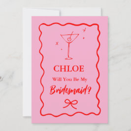Rosa och Red Retro Vågigt Bridesmaid Frieri Inbjudningar