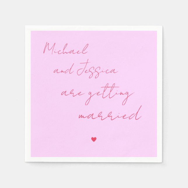 Rosa och Red Script Heart Elegant Romantic Bröllop Pappersservett (Framsidan)