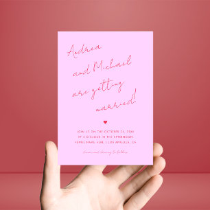 Rosa och Red Script Heart Photo & Website Bröllop Inbjudningar