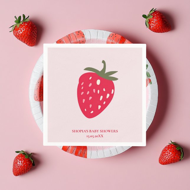 "Rosa och Red Strawberry Baby Shower Napkin Pappersservett (Skapare uppladdad)