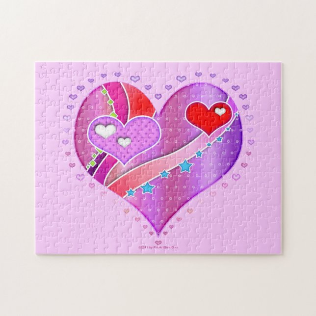 Rosa och Red Valentine Heart Puzzle Pussel (Horisontell)