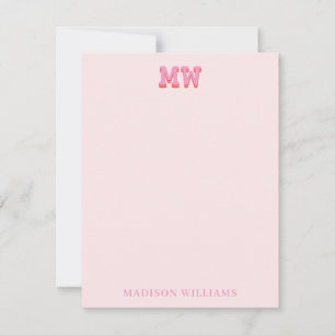 Rosa och Retro Typografi Monogram Initial Anteckningskort