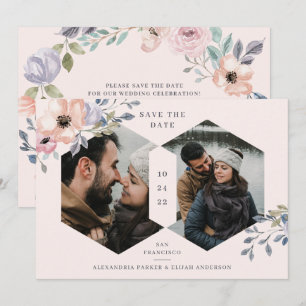Rosa och Ro Geometrisk Blommigt Två foto Spara Datumet