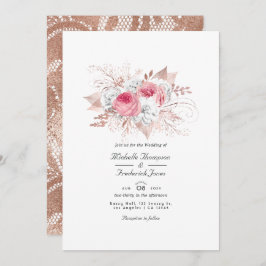 Rosa och Ro Guld Blommigt och Snöre QR-koden Bröll Inbjudningar