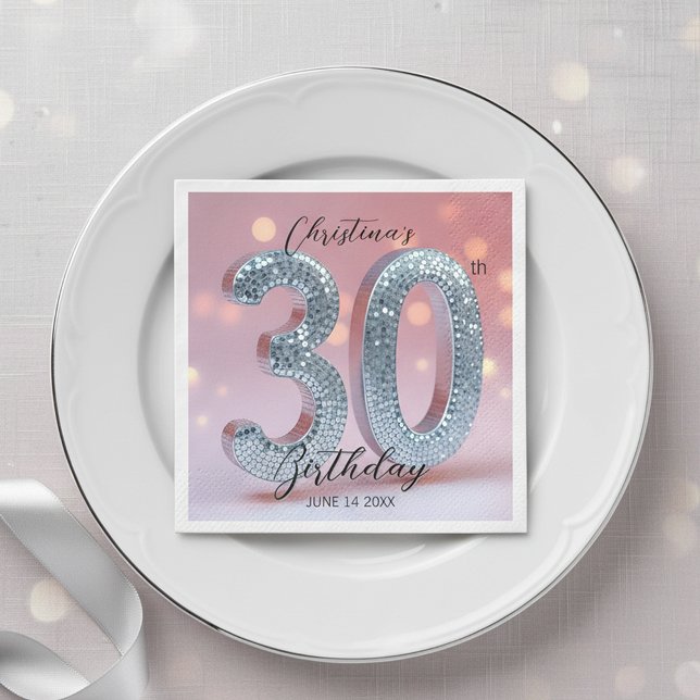 Rosa och Ro Guld, Disco Boll Gnistra 30års födelse Pappersservett (Skapare uppladdad)
