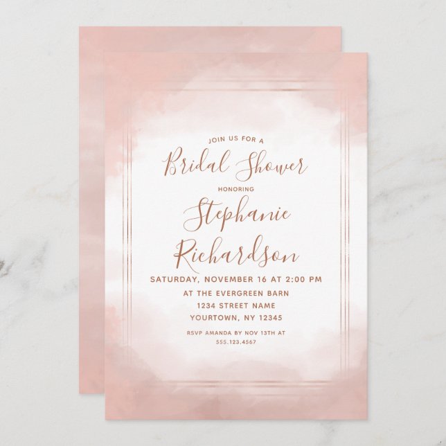  Rosa och Ro Guld Inbjudningskort för möhippan (Fram/baksida)