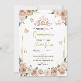 Rosa och Ro Guld Quinceañera Inbjudningar