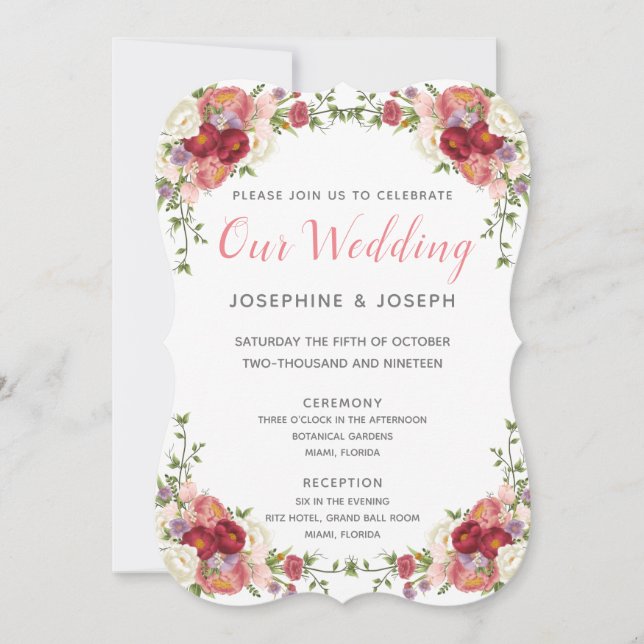 Rosa och Ro vattenfärgsblommor våra Bröllop Inbjudningar (Framsida)