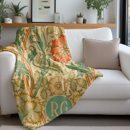 Rosa och Ro William Morris Monogram Personlig Fleecefilt