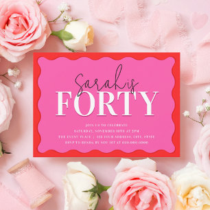 Rosa och röd 40:e födelsedagen Party Inbjudningar