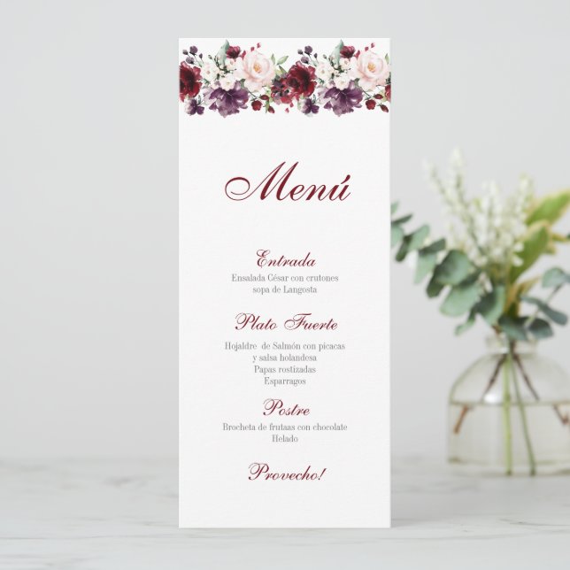 Rosa och röd Blommigt Quinceañera Meny (Stående Fram)