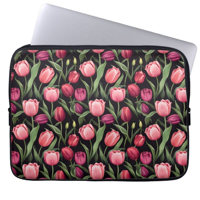 Rosa och Röd Blommigt Tulip Laptop Fodral (Framsidan)